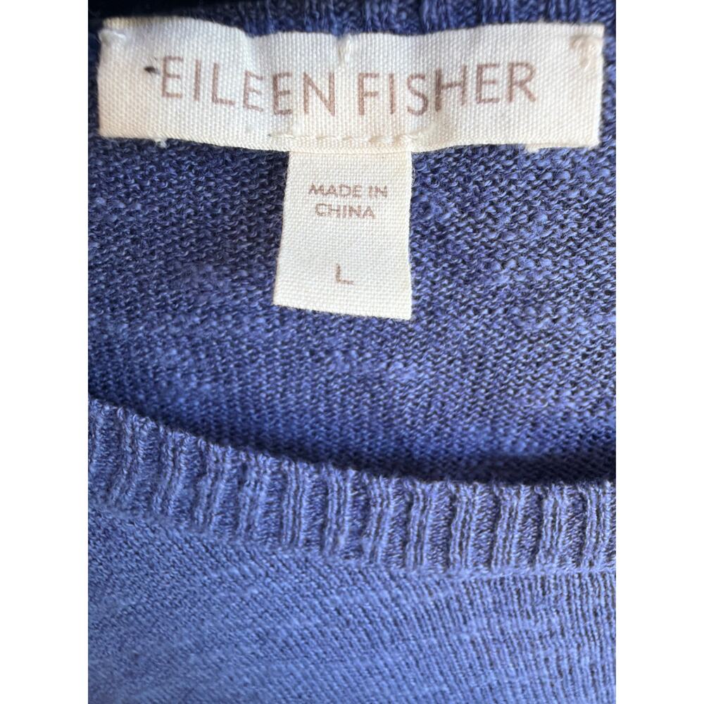 Eileen Fisher Sweater Womens L Blue Linen Cotton Boxy Ribbed 3/4 Dolman Sleeve - Picture 6 of 8